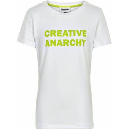 Costbart "Ilana" hvid T-shirt til pige med teksten "Creative Anarchy" i limegrøn